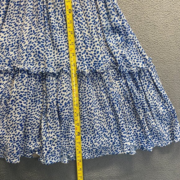 LOVESTITCH Womens Mini Dress White Blue Sleeveless Tiered V-neck Size M,Preppy - Picture 5 of 11